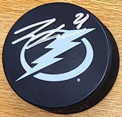 AUTOGRAPHED ZEMGUS GIRGENSONS Tampa Bay Lightning Hockey Puck