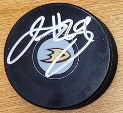 Autographed JANSEN HARKINS Anaheim Ducks Hockey Puck