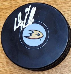 Autographed DREW HELLESON Anaheim Ducks Hockey Puck