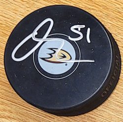 Autographed OLEN ZELLWEGER Anaheim Ducks Hockey Puck