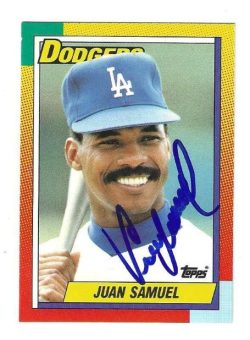 Autographed JUAN SAMUEL Los Angeles Dodgers 1990 Topps Card