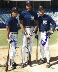 Autographed RICKEY HENDERSON, DAVE WINFIELD and DON MATTINGLY 8X10 New York Yankees photo JSA