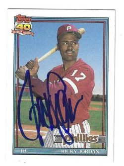 Autographed RICKY JORDAN  Philadelphia Phillies 1991 Topps Card