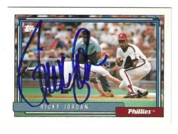 Autographed RICKY JORDAN  Philadelphia Phillies 1992 Topps Card