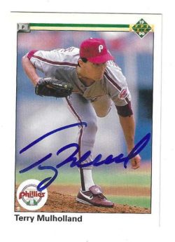 Autographed TERRY MULHOLLAND Philadelphia Phillies 1990 Upper Deck Card