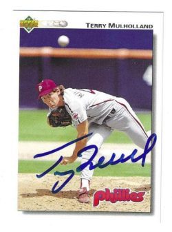 Autographed TERRY MULHOLLAND Philadelphia Phillies 1992 Upper Deck Card