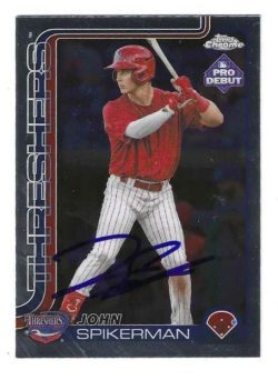 Autographed JOHN SPIKERMAN Clearwater Threshers 2025 Topps Chrome Pro Debut Card