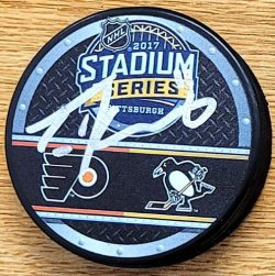 Autographed TRAVIS KONECNY 2017 Stadium Series Philadelphia Flyers Hockey Puck