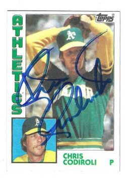Autographed CHRIS CODIROLI Oaklend A's 1984 Topps Card