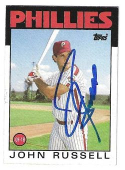 Autographed JOHN RUSSELL Philadelphia Phillies 1986 Topps Card