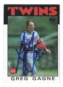 Autographed GREG GAGNE Minnesota Twins 1986 Topps Card