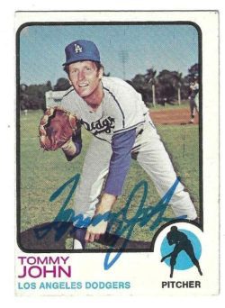 Autographed TOMMY JOHN Los Angeles Dodgers 1973 Topps Card