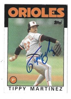 Autographed TIPPY MARTINEZ Baltimore Orioles 1986 Topps Card