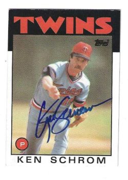 Autographed KEN SCHROM Minnesota Twins 1986 Topps Card