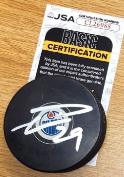 Autographed LEON DRAISAITL Edmonton Oilers Hockey Puck JSA