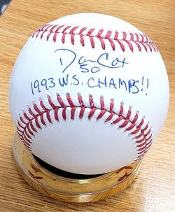 Autographed DANNY COX "1993 WS Champs" Official Major League Baseball