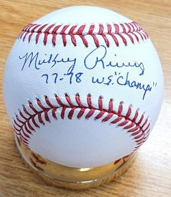 Autographed MICKEY RIVERS "77-78 WS Champs" Official Major League Baseball