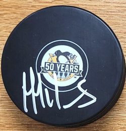 Autographed JEFF DANIELS Pittsburgh Penguins 50th Anniversary Hockey Puck