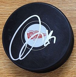 AUTOGRAPHED TRAVIS HAMONIC Detroit Red Wings Hockey Puck
