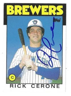 Autographed RICK CERONE Milwaukee Brewers 1986 Topps Card