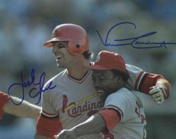 AUTOGRAPHED JACK CLARK and VINCE COLEMAN 8x10 St. Louis Cardinals photo