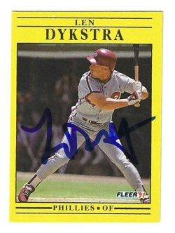 Autographed LENNY DYKSTRA Philadelphia Phillies 1991 Fleer Card