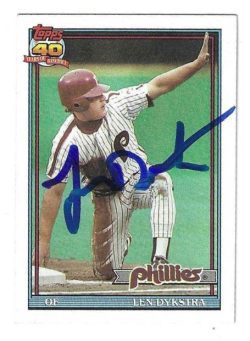 Autographed LENNY DYKSTRA Philadelphia Phillies 1991 Topps Card