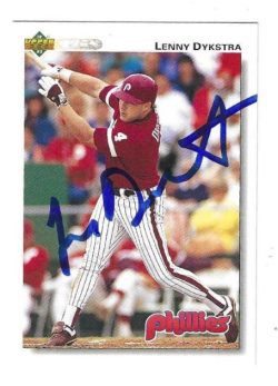 Autographed LENNY DYKSTRA Philadelphia Phillies 1992 Upper Deck Card