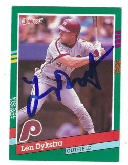 Autographed LENNY DYKSTRA Philadelphia Phillies 1991 Donruss Card