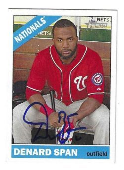 Autographed DENARD SPAN Washington Nationals 2015 Topps Heritage Card #328