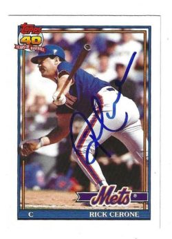 Autographed RICK CERONE New York Mets 1991 Topps Card