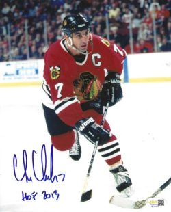 Autographed CHRIS CHELIOS "HOF 2013" 8X10 Chicago Blackhawks Photo JSA