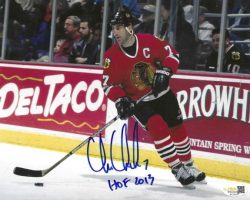 Autographed CHRIS CHELIOS "HOF 2013" 8X10 Chicago Blackhawks Photo JSA