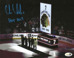 Autographed CHRIS CHELIOS "HOF 2013" 8X10 Chicago Blackhawks Photo JSA