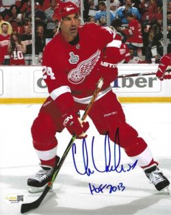 Autographed CHRIS CHELIOS "HOF 2013" 8X10 Detroit Red Wings Photo JSA