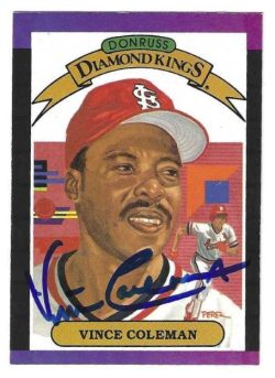 Autographed VINCE COLEMAN St. Louis Cardinals 1989 Donruss Diamond Kings card #19
