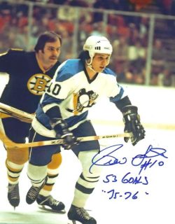 Autographed PIERRE LAROUCHE "53 Goals 75-76" 8X10 Pittsburgh Penguins Photo