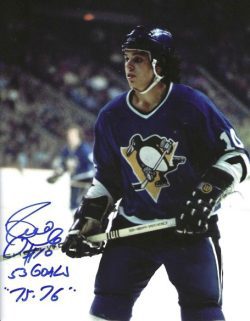 Autographed PIERRE LAROUCHE "53 Goals 75-76" 8X10 Pittsburgh Penguins Photo