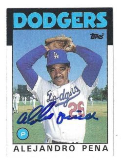 Autographed ALEJANDRO PENA Los Angeles Dodgers 1986 Topps Card