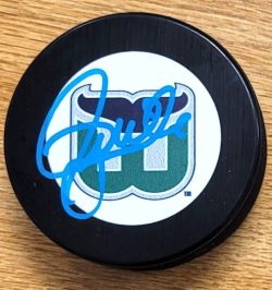 Autographed PIERRE LAROUCHE Hartford Whalers Hockey Puck