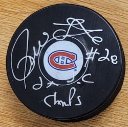 Autographed PIERRE LAROUCHE "2X SC Champs" Montreal Canadiens Hockey Puck