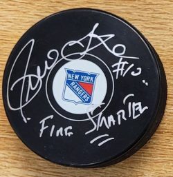 Autographed PIERRE LAROUCHE "Fire Starter" New York Rangers Hockey Puck