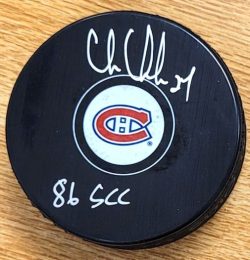 Autographed CHRIS CHELIOS "86 SCC" Montreal Canadiens Hockey Puck JSA