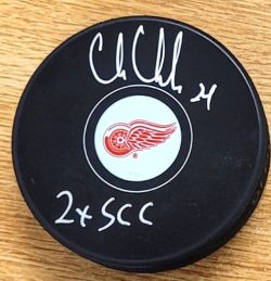 Autographed CHRIS CHELIOS "2X SCC" Detroit Red Wings Hockey Puck JSA