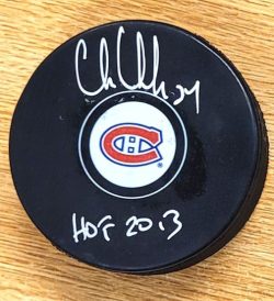 Autographed CHRIS CHELIOS "HOF 2013" Montreal Canadiens Hockey Puck JSA
