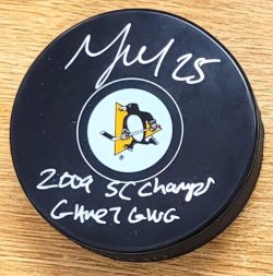 Autographed MAX TALBOT "Game 7 GWG, 2009 SC Champs" Pittsburgh Penguins Hockey Puck