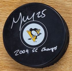Autographed MAX TALBOT "2009 SC Champs" Pittsburgh Penguins Hockey Puck