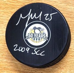 Autographed MAX TALBOT "2009 SCC" Pittsburgh Penguins 50th Anniversary Hockey Puck