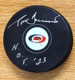 Autographed  TOM BARRASSO "HOF 23" Carolina Hurricanes Hockey Puck