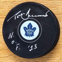 Autographed TOM BARRASSO "HOF 23" Toronto Maple Leafs Hockey Puck